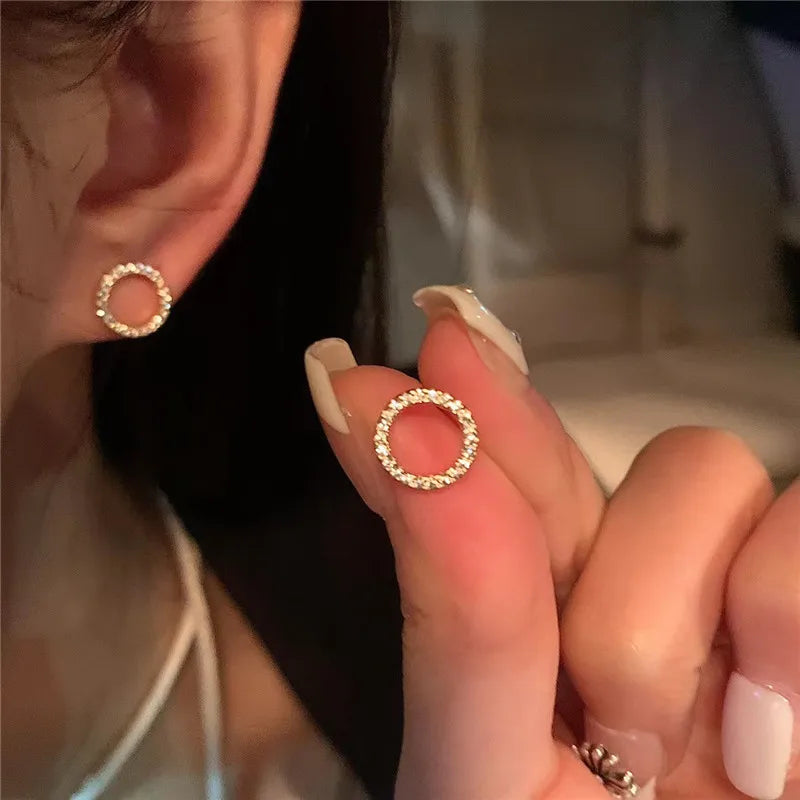 Best hoop earrings with vintage coins for a retro, antique-inspired style-Hoop earrings in ceramic-Small Circle Gold Color Crystal Minimalist Korean Party Summer Fashion Accessories Gift Delicate Earring