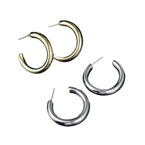 Best hoop earrings with butterfly motifs for a playful and whimsical appearance-Hoop earrings in silver-Sterling Silver Big Heavy Chic Punk C Shaped Gold Plated Hoop Earrings