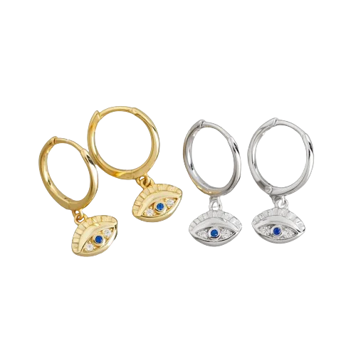 Large hoop earrings for a bold and statement-making fashion accessory-Hoop earrings for girls-Sterling Silver Blue Diamond Eyes Earrings Gold Plated Hoop Earrings For Women