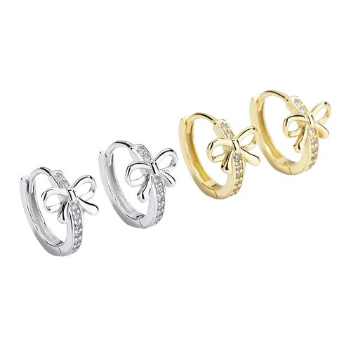 Hoop earrings with dangling charms for a playful and fun look-Hoop earrings with twisted design-Sterling Silver Bow Bowknot Zircon Gold Plated Hoop Earrings