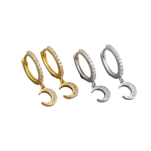 Best hoop earrings with crescent-shaped designs for a bold, moon-inspired style-Classic hoop earrings-Sterling Silver INS Small Cz Diamond Moon Shape Gold Plated Hoop Earrings