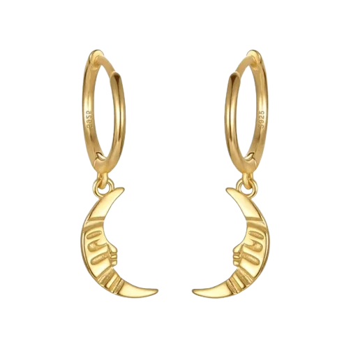 Best hoop earrings with asymmetrical designs for a fashion-forward, avant-garde look-Clip-on hoop earrings-Sterling Silver Minimalist Moon Pendant Gold Plated Hoop Earrings