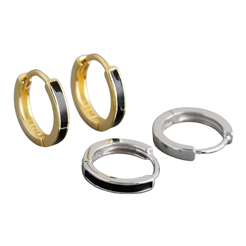 Hoop earrings with enamel stripes for a colorful and eye-catching design-Hoop earrings in wood-Sterling Silver Round Oil Drip Enamel Glaze Gold Plated Hoop Earring