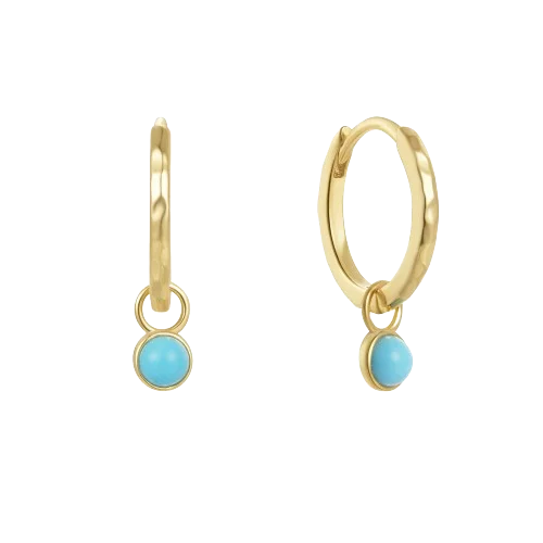 Best hoop earrings with matte finish for a sophisticated, understated design-Custom hoop earrings-Sterling Silver Round Turquoise Drop Pendant Gold Plated Hoop Earrings