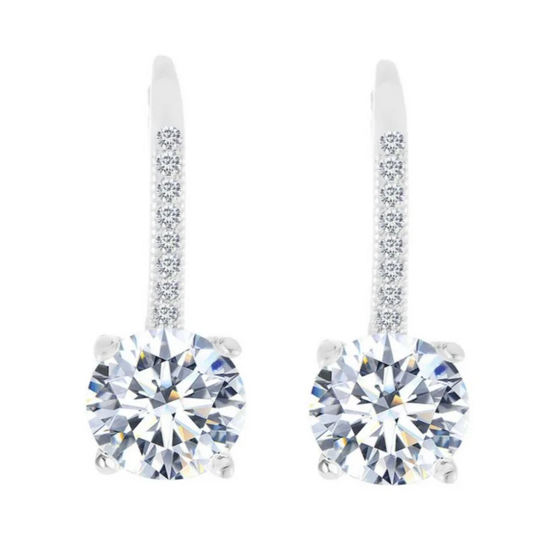 Best hoop earrings with gold for a luxurious and timeless look-Hoop earrings for women-Studded Crystal Leverback Earring in 14K White Gold