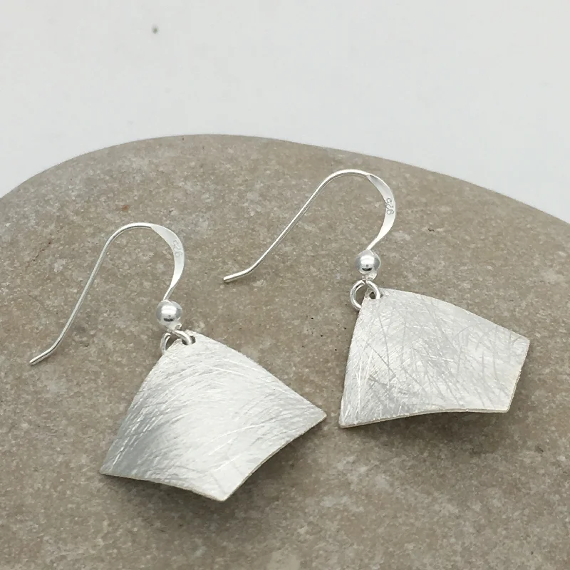 Best hoop earrings with textured silver for a rustic and organic finish-Lightweight hoop earrings-Sterling Silver Tilted Bent Square Earrings