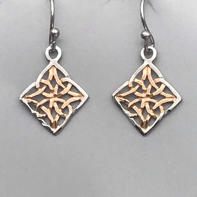 Hoop earrings with textured finishes for a vintage and classic style-Hoop earrings with flowers-Sterling Silver Tilted Rose Gold Celtic Knot Earrings