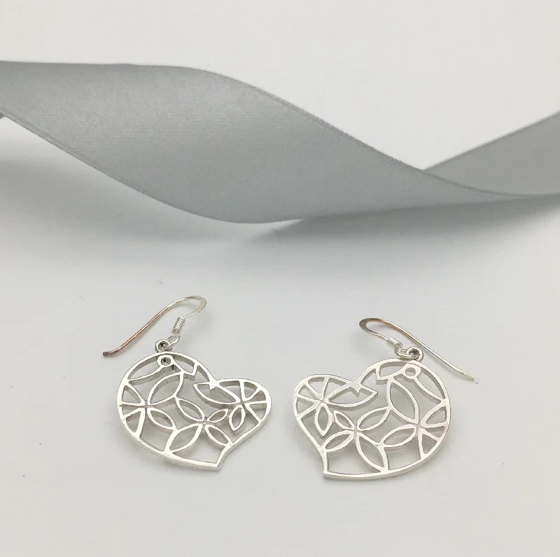 Best hoop earrings with lever-back closures for secure and easy wear-Hoop earrings with butterfly design-Sterling Silver Tilted Open Heart Petals Earrings