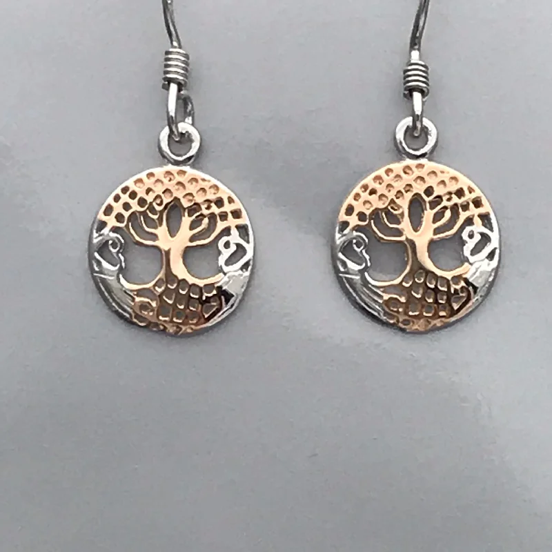 Hoop earrings with a chunky design for a bold and trendy statement-Hoop earrings for summer-Sterling Silver Tree of Life Rose Gold Earrings