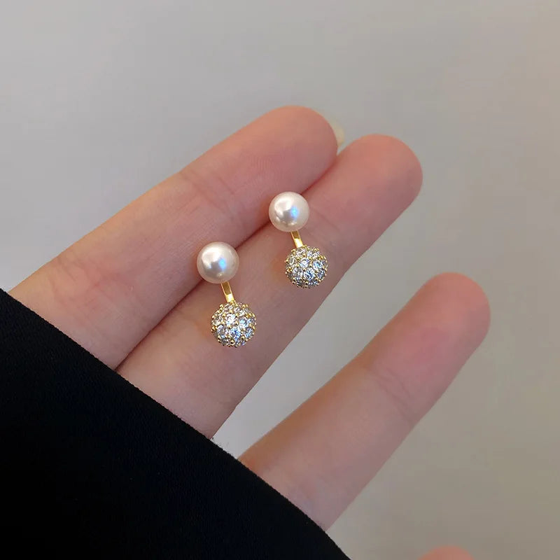 Best hoop earrings with Swarovski crystals for added sparkle and luxury-Hoop earrings for weddings-Trend Elegant Imitation Pearls Full Zircon Ball Stud Fashion Gifts Wholesale 2024 Earring