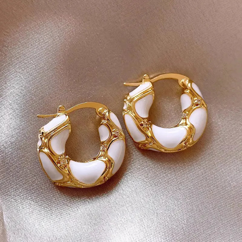 Best hoop earrings with vintage coins for a retro, antique-inspired style-Hoop earrings in ceramic-Trendy Enamel Color Metal Texture Small Hoop Gold Plated Statement Ear Buckle Creative Gifts New Earring