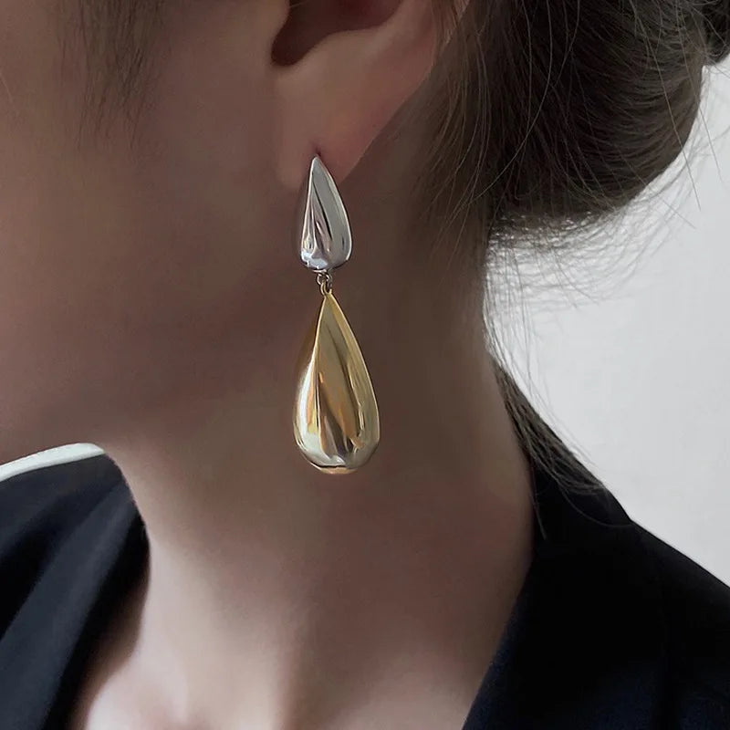 Classic hoop earrings with a thin profile for a sleek and subtle style-Hoop earrings for daily wear-Trendy Gold Color Chunky Smooth Water Drop Asymmetric Personality Glossy Teardrop Gift New Earring