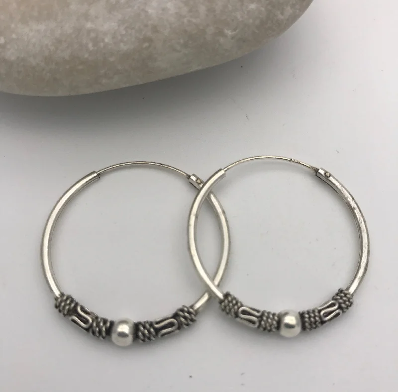 Best hoop earrings with oval shapes for a unique and elongated design-Hoop earrings with abstract art-Sterling Silver Tribal Karen Hoop 3 Earrings