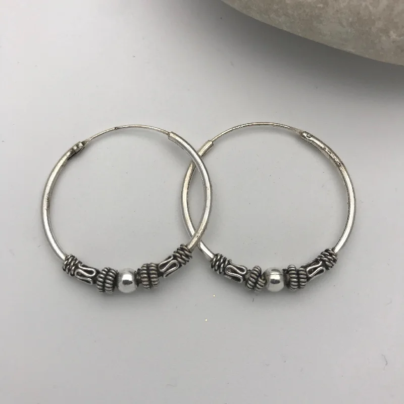 Hoop earrings with abstract shapes for an artistic and creative touch-Hoop earrings with gothic style-Sterling Silver Tribal Karen Hoop 4 Earrings