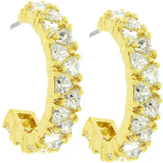 Hoop earrings with abstract shapes for an artistic and creative touch-Hoop earrings with gothic style-LOVCIA 18K Gold-Plated Trillion Cut Cubic Zirconia Hoop Earrings