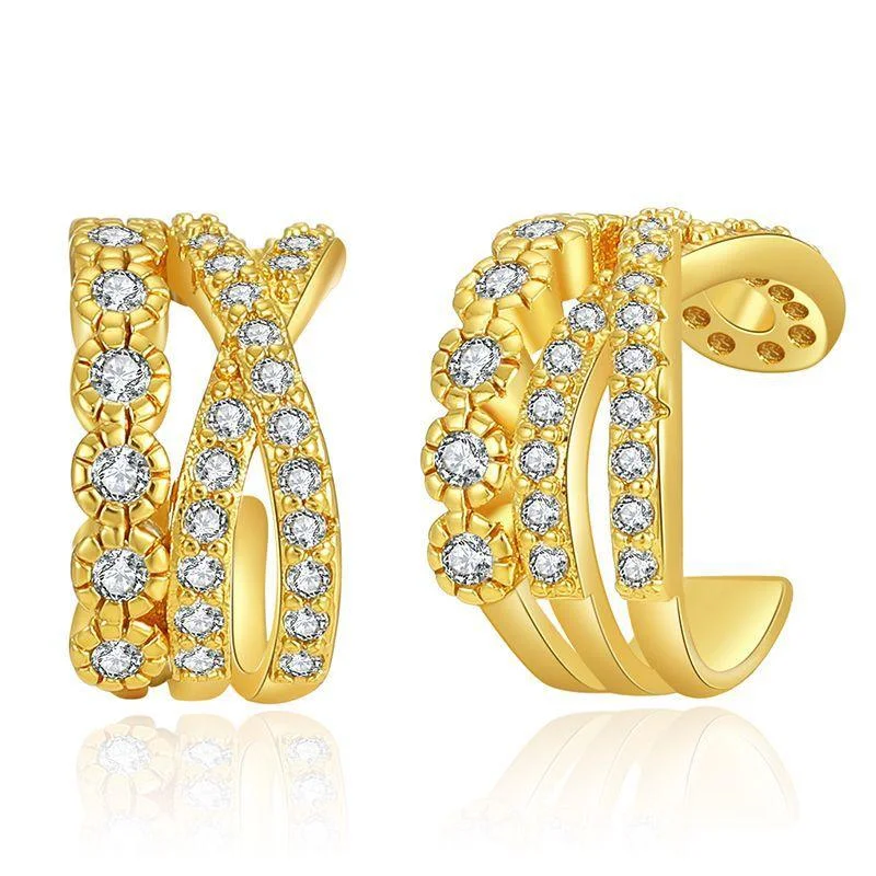 Best hoop earrings with multi-colored gemstones for a vibrant and lively touch-Hoop earrings set for women-Triple Row Pave Ear Cuff