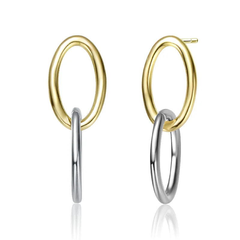 Hoop earrings with leather accents for a sleek and bold combination-Street style hoop earrings-Two Tone Plated Dangle Earrings