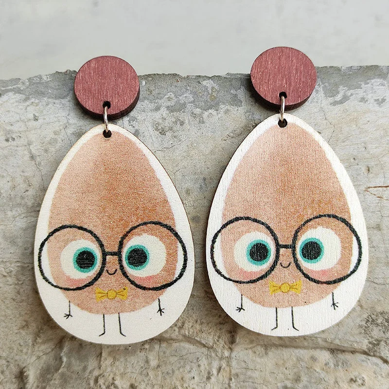 Best hoop earrings with enamel details for a colorful and modern look-Hoop earrings for sensitive ears-Wholesale 2 Pairs/Pack Teacher's Day Potato Reading Wooden Earrings