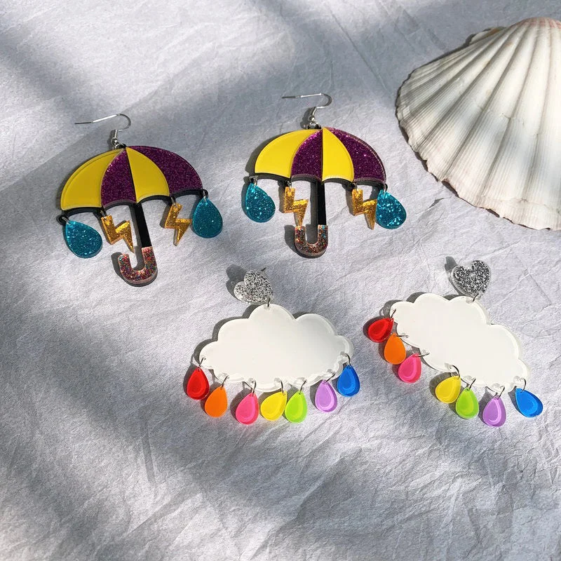 Hoop earrings with diamond-cut surfaces for added sparkle and shine-Hoop earrings with dangling pendants-Wholesale Acrylic Earrings Umbrella Cloud Lightning