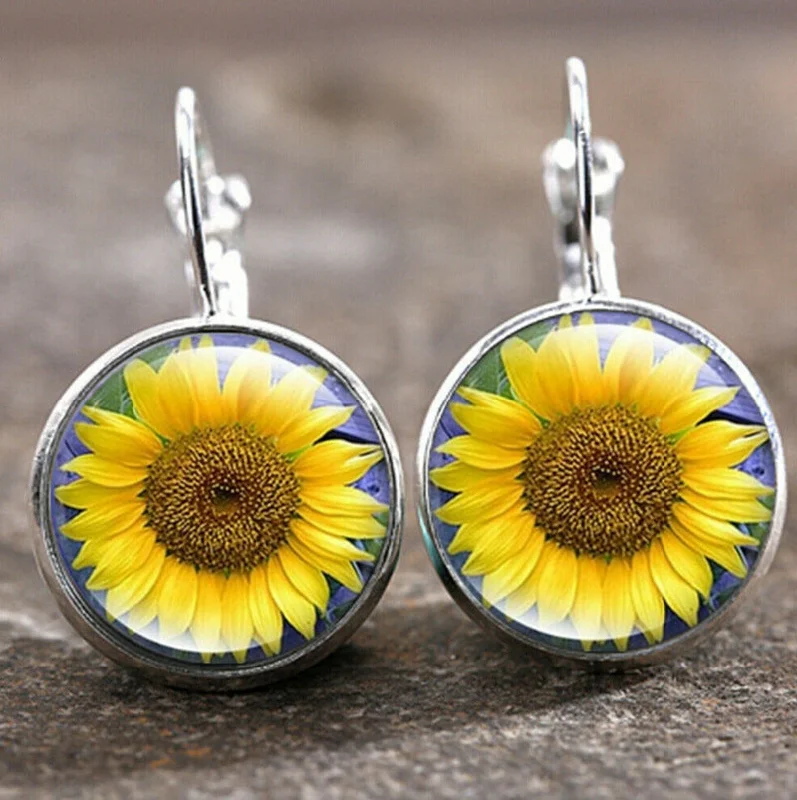 Best hoop earrings with lever-back closures for secure and easy wear-Hoop earrings with butterfly design-Wholesale Sunflower Alloy Earrings