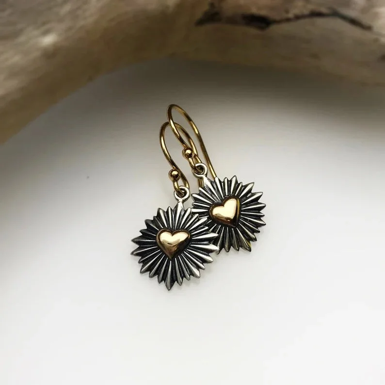 Hoop earrings with luxe velvet finishes for a rich and luxurious touch-Lever-back hoop earrings-Wholesale Sunflower Heart Alloy Earrings