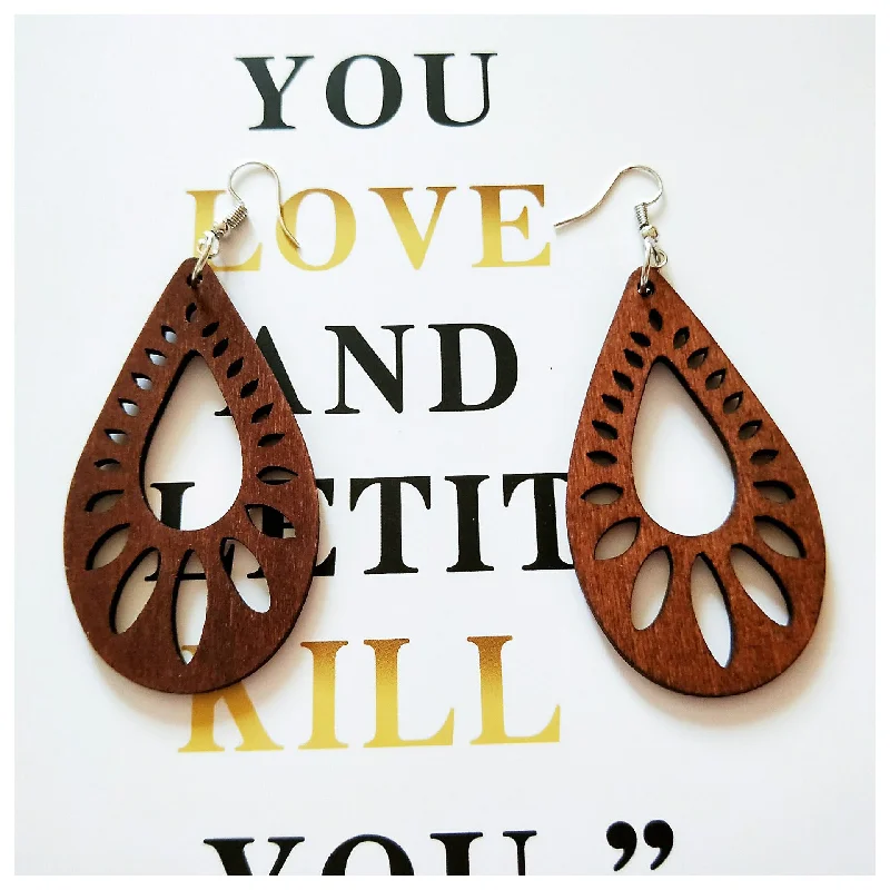 Hoop earrings with twisted metal designs for a dynamic and modern style-Hoop earrings for casual wear-Wholesale Water Drop Shaped Wood Earrings