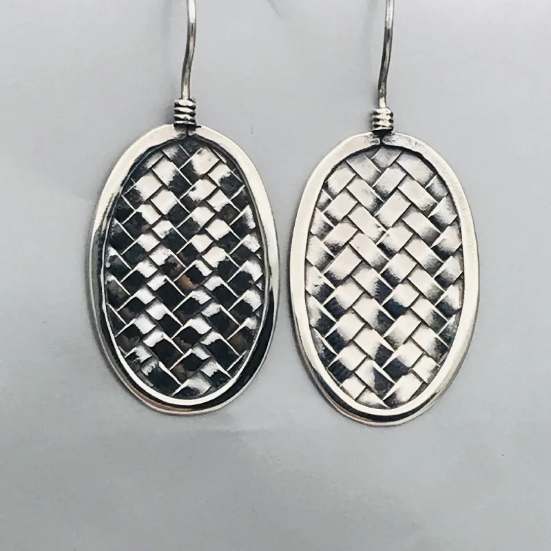 Hoop earrings with multi-tone finishes for a colorful and layered effect-Hoop earrings in brass-Sterling Silver Tribal Karen Woven Oval Earrings