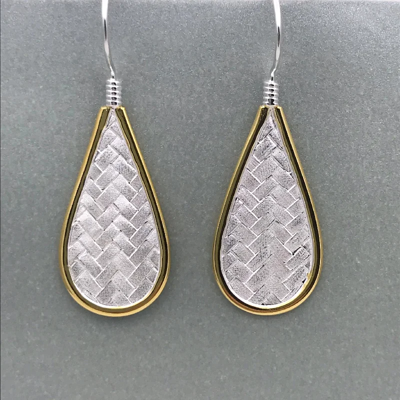 Hoop earrings with artistic filigree designs for an intricate, delicate finish-Hoop earrings in mixed metals-Woven Teardrop  Earrings Shiny Gold Border