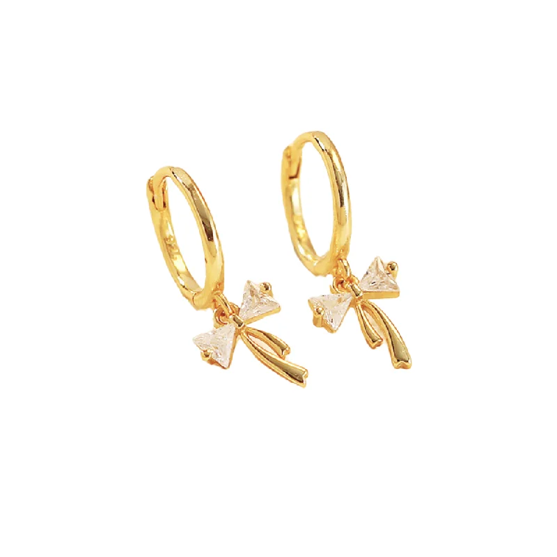 Hoop earrings with artistic filigree designs for an intricate, delicate finish-Hoop earrings in mixed metals-Sterling Silver Bow CZ Zircon Hoop Earrings – Gold-Plated Fashion Jewelry