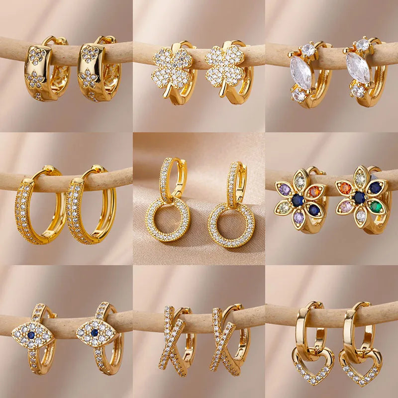 Hoop earrings with pearl accents for a chic and classic style-Hoop earrings with gemstones-Zircon Round Hoop Earrings